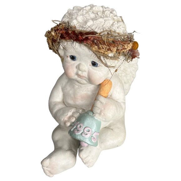 1995 Dreamsicles Figurine Town Crier Cherub Angel Kristin Wreath and Bell VTG - Picture 3 of 9
